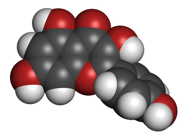 ケンプフェロール抗酸化分子 3Dレンダリング 原子は従来のカラーコーディングを持つ球として表されます — ストック写真