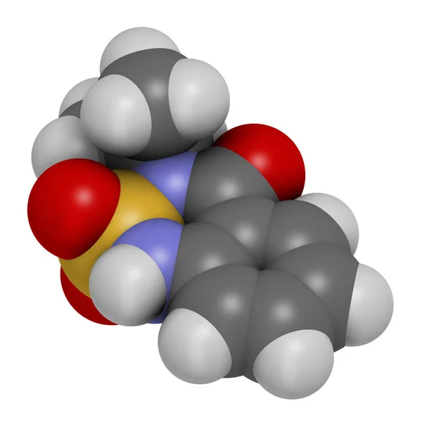 苯他酮除草剂分子 3D渲染 原子被表示为具有常规颜色编码的球体 — 图库照片