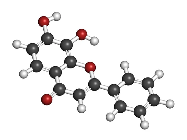 Dihydroxyflavone或7 Dhf分子 3D渲染 原子被表示为具有常规颜色编码的球体 — 图库照片