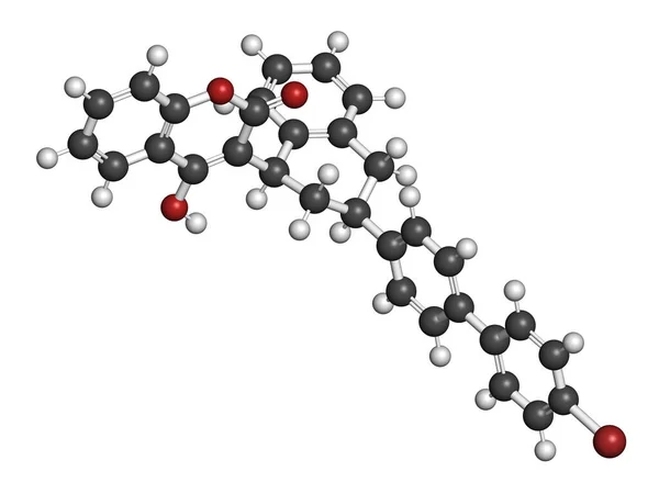 Molekuła Rodentycydów Brodifakum Renderowanie Atomy Reprezentowane Jako Sfery Konwencjonalnym Kodowaniem — Zdjęcie stockowe
