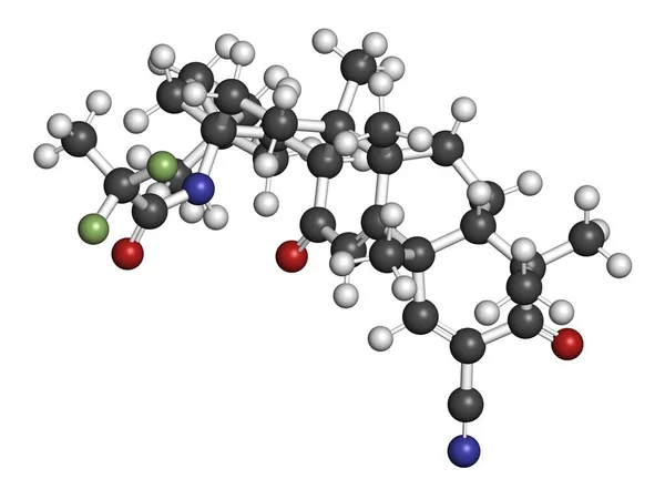 Omaveloxolone药物分子 3D渲染 原子被表示为具有常规颜色编码的球体 — 图库照片