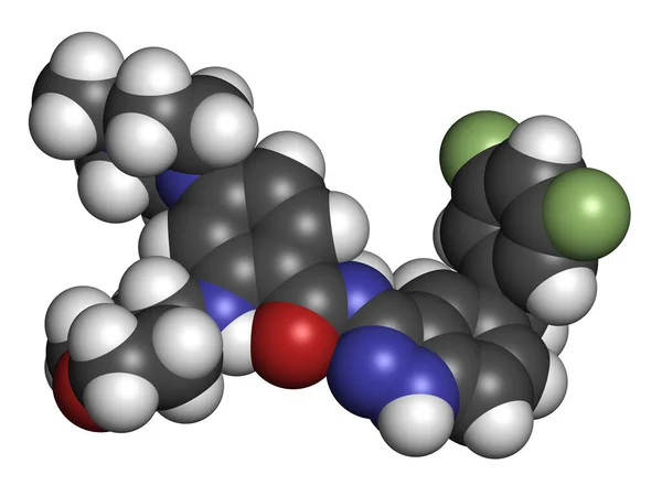 Entrectinib Kanser Ilaç Molekülü Boyutlu Görüntüleme Atomlar Geleneksel Renk Kodlaması — Stok fotoğraf