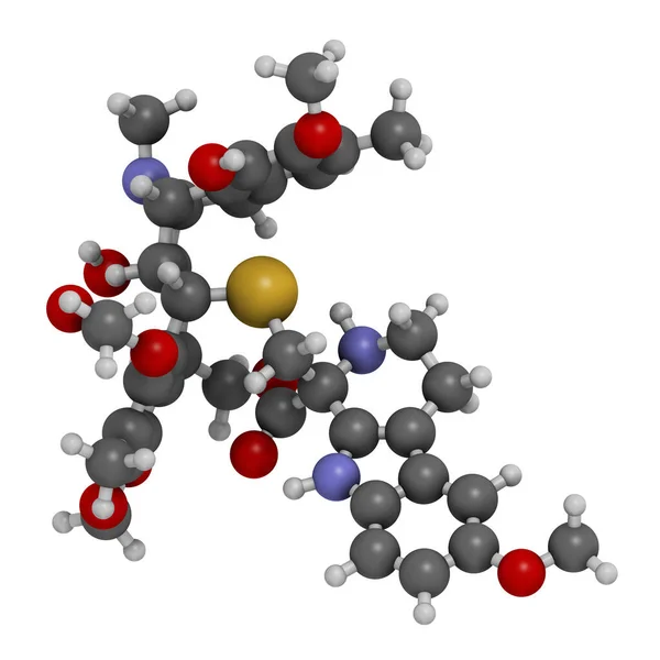 ルビネクテジン癌薬物分子 3Dレンダリング 原子は従来のカラーコーディングを持つ球として表されます — ストック写真