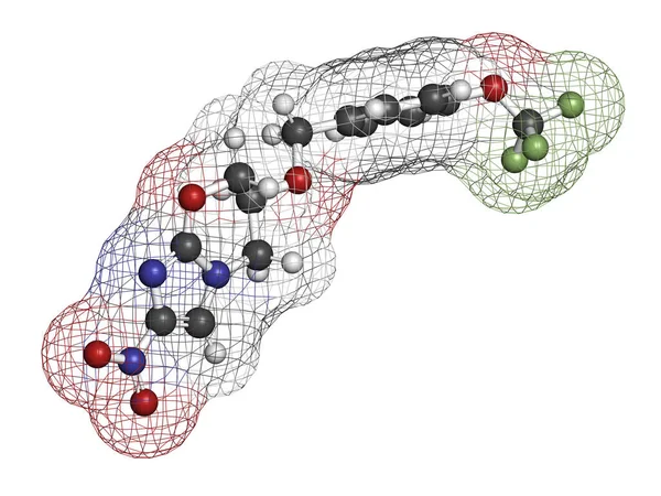 Pretomanid Tuberculosis Drug Molecule Representación Los Átomos Representan Como Esferas — Foto de Stock