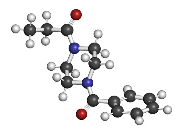Sunifiram分子 潜在的各向异性 3D渲染 原子被表示为具有常规颜色编码的球体 — 图库照片