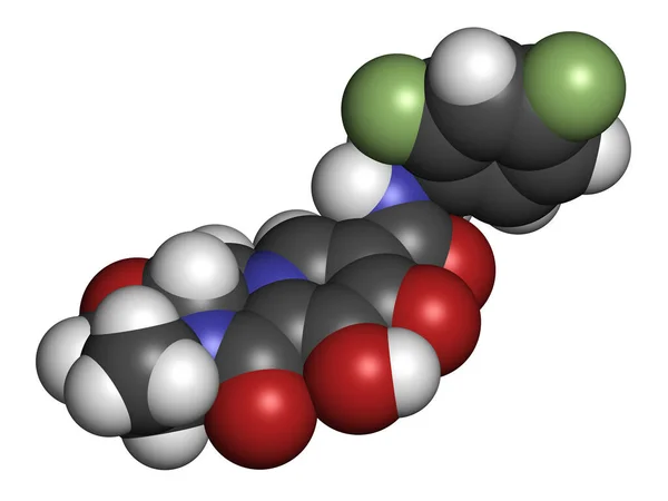 Kabotegravir Hiv Gyógyszer Molekula Integráz Inhibitor Renderelés Atomok Hagyományos Színkódolású — Stock Fotó