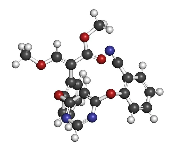 Молекула Фунгіциду Азоксистробіну Візуалізація Атоми Представлені Сфери Звичайним Кольоровим Кодуванням — стокове фото