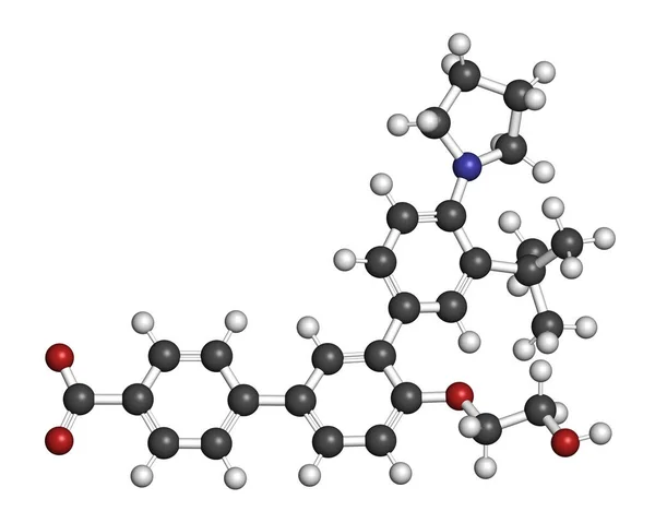 Trifarotene痤疮药物分子 3D渲染 原子被表示为具有常规颜色编码的球体 — 图库照片