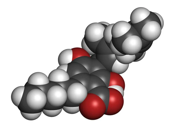 大麻酚酸或Cbga大麻素分子 3D渲染 原子被表示为具有常规颜色编码的球体 — 图库照片