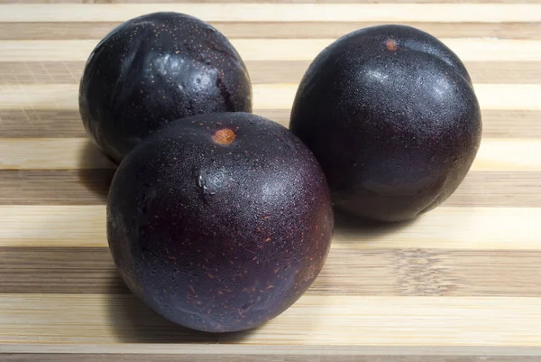 Ameixa Detalhes Fruta Orgânica Suculenta Guatemala Tropical Prunus Domestica — Fotografia de Stock