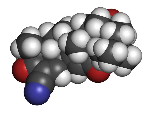 Bardoxolone薬物分子 3Dレンダリング 原子は従来のカラーコーディングを持つ球として表されます — ストック写真