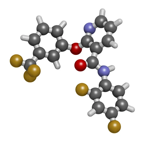 Diflufenicaans Herbicide Molecuul Weergave Atomen Worden Weergegeven Als Bollen Met — Stockfoto