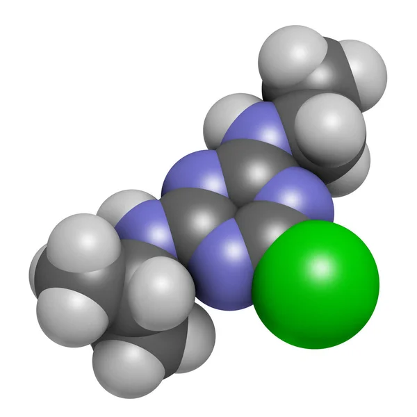 Atrazine Broadleaf Herbicide Molecule Rendu Les Atomes Sont Représentés Comme — Photo