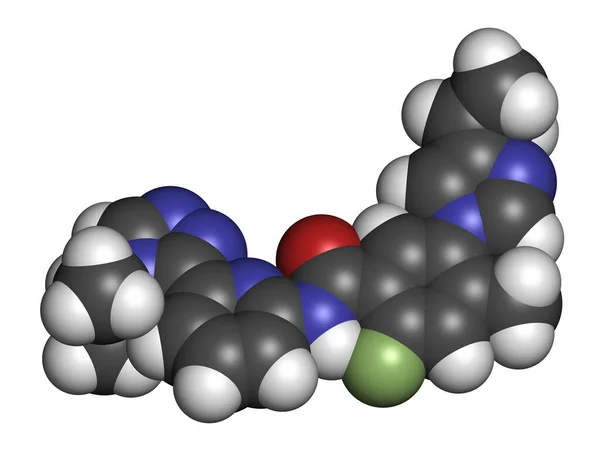 様式化された骨格式 化学構造 原子を色分けされた円として示す — ストック写真