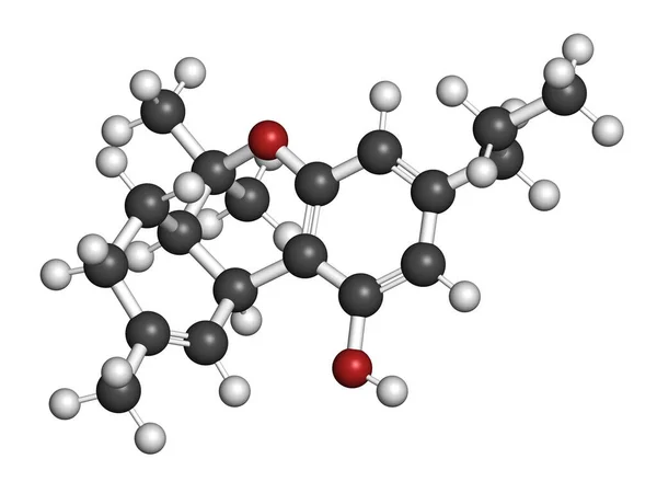 Тетрагидроканнабиварин Молекула Каннабиноида Thcv Рендеринг Атомы Представлены Виде Сфер Традиционным — стоковое фото