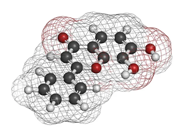 Dihidroxiflavona Dhf Molécula Representación Los Átomos Representan Como Esferas Con — Foto de Stock