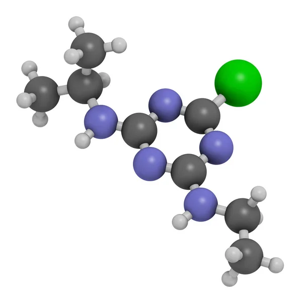 Atrazine Broadleaf Herbicide Molecule Rendering Atoms Represented Spheres Conventional Color — Stock Photo, Image