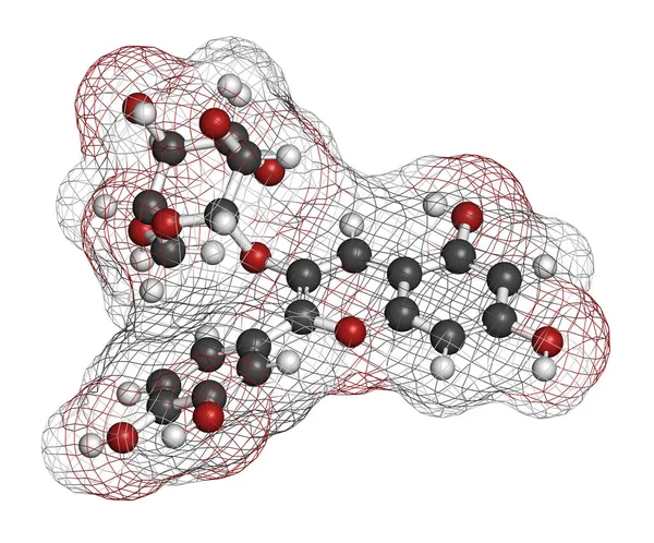 Chrysant Plantaardige Pigment Molecuul Weergave Atomen Worden Weergegeven Als Bollen — Stockfoto