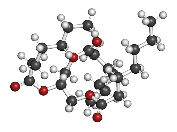 Triheptanoin Drug Molecule Representación Los Átomos Representan Como Esferas Con —  Fotos de Stock