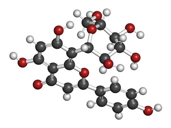 Molekuła Kwiatu Namiętności Vitexin Renderowanie Atomy Reprezentowane Jako Sfery Konwencjonalnym — Zdjęcie stockowe