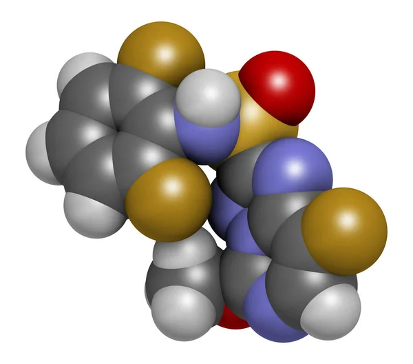 弗洛拉苏兰除草剂分子 3D渲染 原子被表示为具有常规颜色编码的球体 — 图库照片