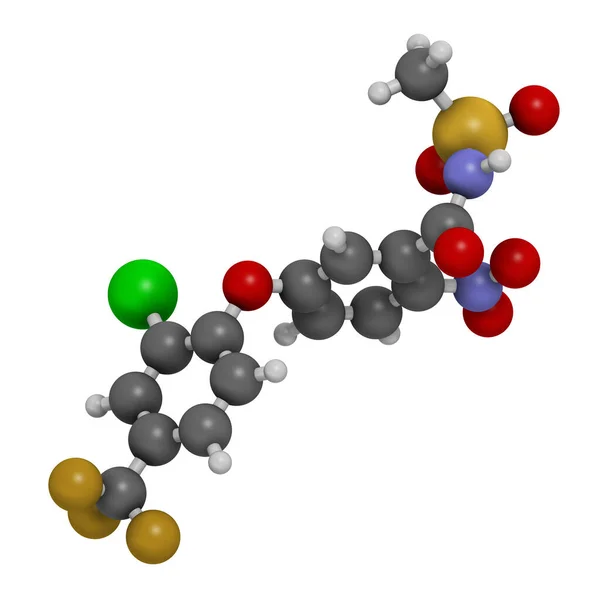 Молекула Гербицида Фомесафена Рендеринг Атомы Представлены Виде Сфер Традиционным Цветовым — стоковое фото