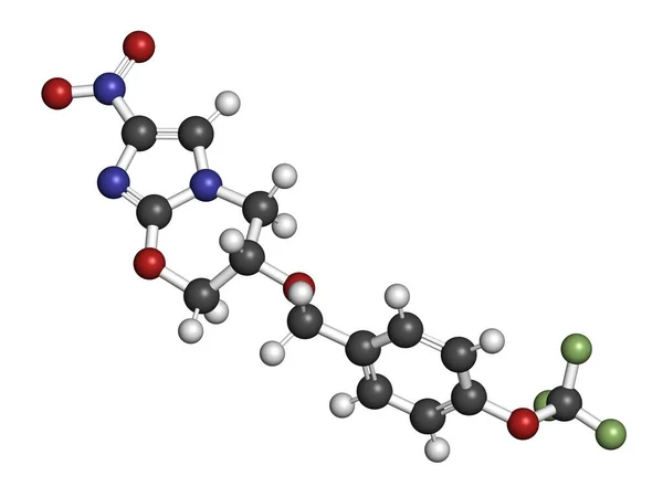 Pretomanid Tuberculosis Drug Molecular Vykreslování Atomy Jsou Reprezentovány Jako Koule — Stock fotografie