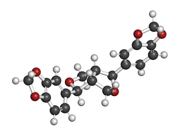 Molécula Estamina Lignan Presente Aceite Sésamo Representación Los Átomos Representan — Foto de Stock