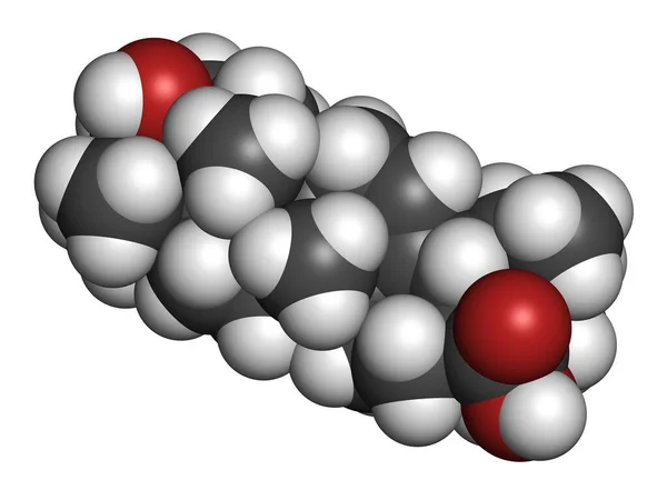 ウルソリン酸分子 果実の皮に存在するトリペノイド 3Dレンダリング 原子は従来のカラーコーディングを持つ球として表されます — ストック写真