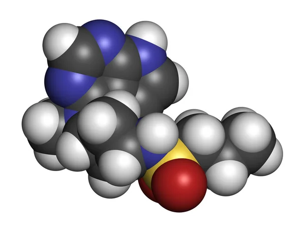 Molécula Droga Dermatitis Atópica Abrocitinib Inhibidor Jak1 Representación Los Átomos — Foto de Stock