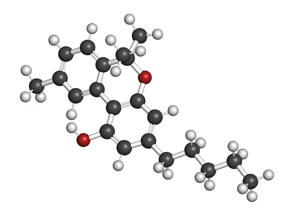 大麻酚或Cbn大麻素分子 3D渲染 原子被表示为具有常规颜色编码的球体 — 图库照片