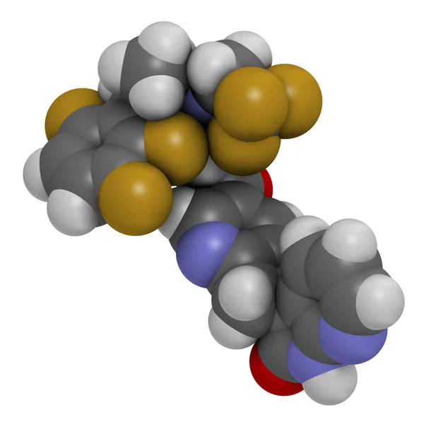 Atogepant Migränläkemedelsmolekyl Cgrp Hämmare Återgivning Atomer Representeras Som Sfärer Med — Stockfoto