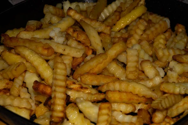 Gros Plan Délicieuses Pommes Terre Frites Dans Une Casserole — Photo