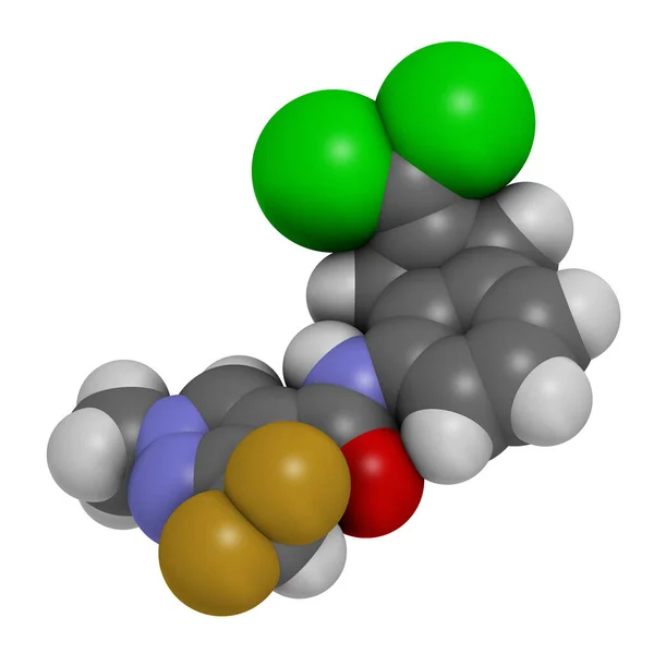Molécula Fungicida Benzovindiflupyr Renderização Átomos São Representados Como Esferas Com — Fotografia de Stock