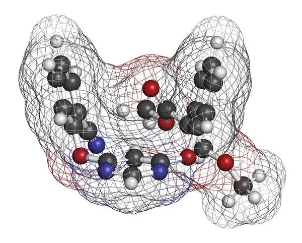 Azoxystrobin Fungicide Molecuul Weergave Atomen Worden Weergegeven Als Bollen Met — Stockfoto