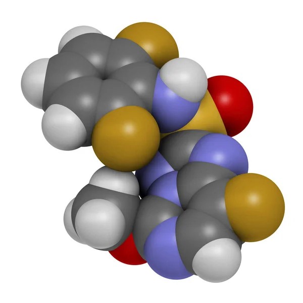 弗洛拉苏兰除草剂分子 3D渲染 原子被表示为具有常规颜色编码的球体 — 图库照片