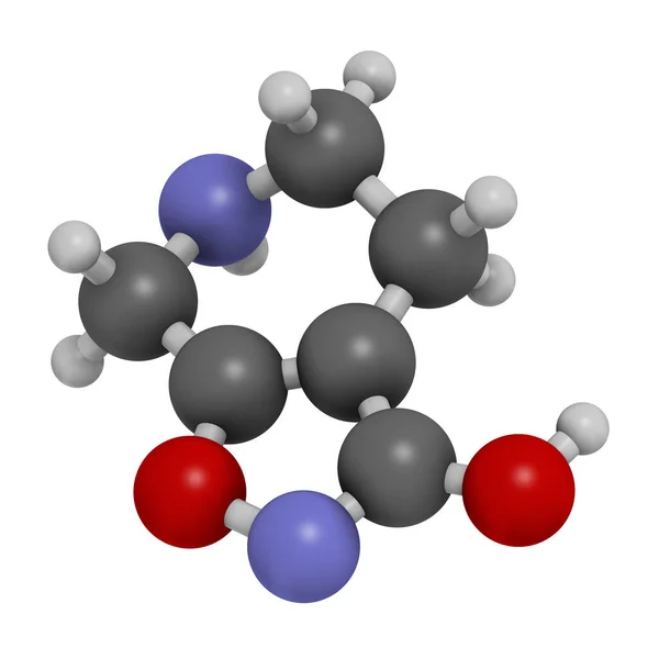加布沙多药物分子 3D渲染 原子被表示为具有常规颜色编码的球体 — 图库照片