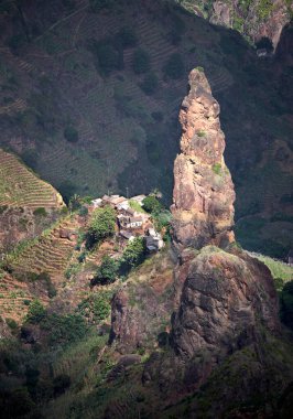 A vertical shot of volcanic formations and hills in Ribeira da Torre, Santo Antao, Cape Verde clipart