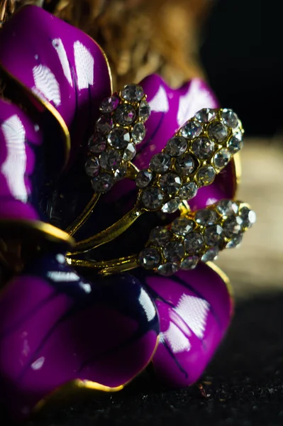 자주색 다이아몬드 보석으로 장식된 꽃봉오리 브로치의 — 스톡 사진