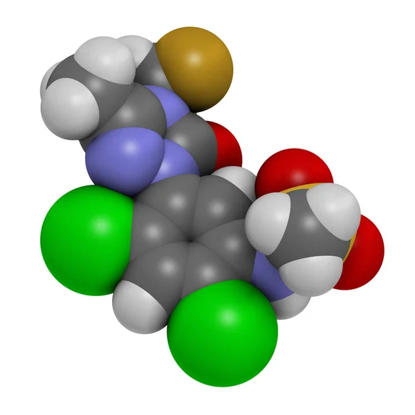 Sulfentrazona Molécula Herbicida Representación Los Átomos Representan Como Esferas Con — Foto de Stock