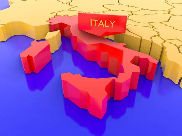 Mappa Dell Europa Concentrava Sull Italia Isolato Bianco Rendering — Foto Stock