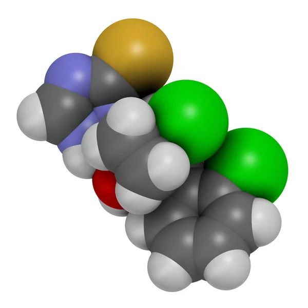 丙硫康唑杀菌剂分子 3D渲染 原子被表示为具有常规颜色编码的球体 — 图库照片