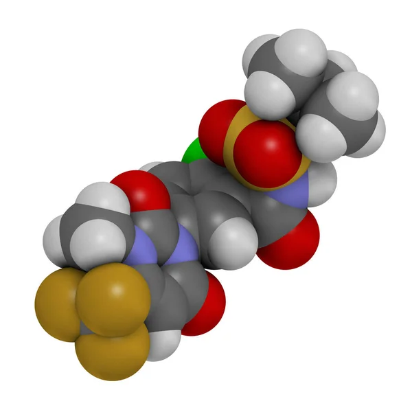 Molécula Herbicida Saflufenacilo Representación Los Átomos Representan Como Esferas Con —  Fotos de Stock