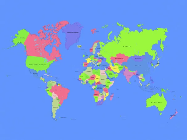 Mavi Izole Edilmiş Ülke Isimleriyle Dünya Nın Boyutlu Bir Haritası — Stok fotoğraf