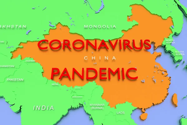 Renderad Karta Över Covid Virus Pandemi Med Ljusa Färger Kina — Stockfoto