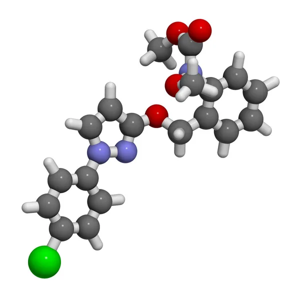 ピラクロストロビン殺菌分子 3Dレンダリング 原子は従来のカラーコーディングを持つ球として表されます — ストック写真
