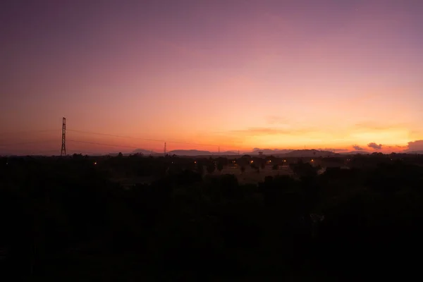 Den Vackra Solnedgången Med Kombination Rosa Och Orange — Stockfoto