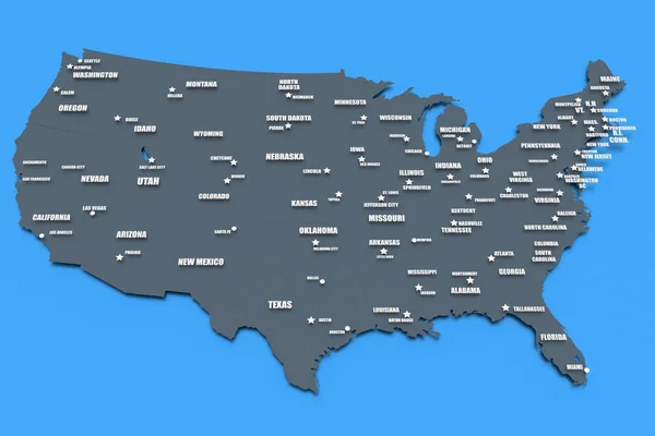 Mapa Tridimensional Renderizado Dos Eua Com Nomes Estados Cores Escuras — Fotografia de Stock