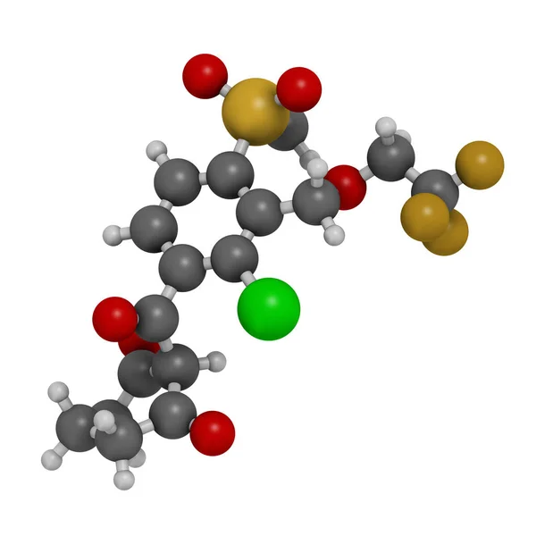 Молекула Гербицида Темботриона Рендеринг Атомы Представлены Виде Сфер Традиционным Цветовым — стоковое фото