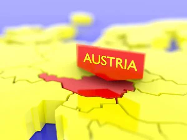 Μια Τρισδιάστατη Απεικόνιση Του Χάρτη Της Ευρώπης Επίκεντρο Την Αυστρία — Φωτογραφία Αρχείου